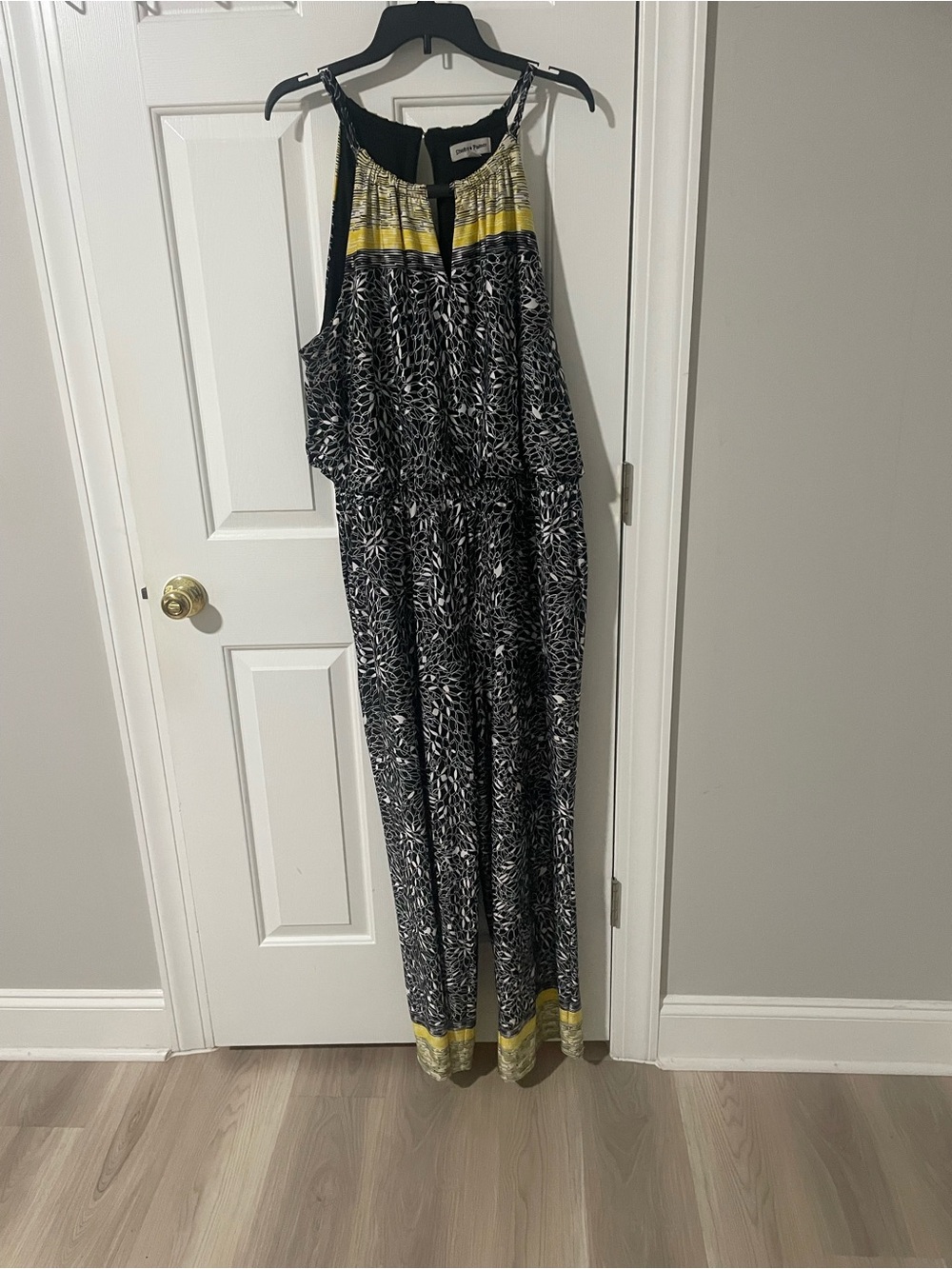 Sleeveless Printed Jumpsuit with Yellow Trim - Women's 2x